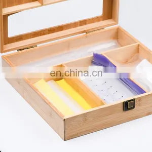 New Bamboo Wood Home Hanging Storage Rack, Ziplock Food Bag Storage Box Organizer Top Open for Kitchen Tabletop Plastic Drawer thumbnail-4