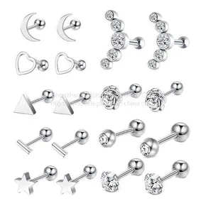 Stainless Steel Stud Earrings,Solid Rhinestone Cartilage Earrings Helix Ear Piercing Jewelry thumbnail-2