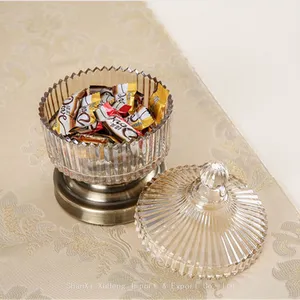 Wholesale Luxury Vintage Crystal Colorful Glass Candy Jars Storage Jar Candle Container With Lid For Festival Use thumbnail-1