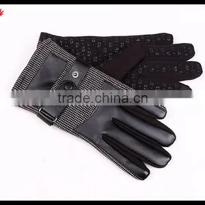 Lady's High-grade Fashion Sheepskin and Wool Patched Gloves thumbnail-1