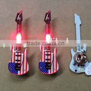Customized Guitar Shaped With American Flag Logoed Led Flash Lighting Badge Pins thumbnail-1
