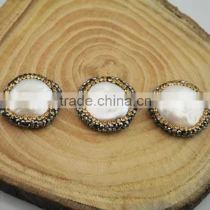 LFD-001B ~ Druzy Round Shape Pearl Pave Rhinestone Connector Spacer Beads Jewelry Finding thumbnail-3