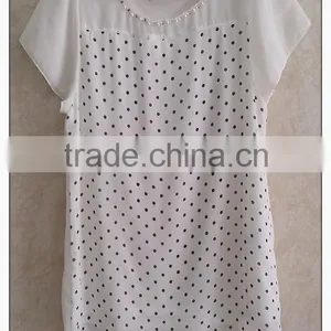 Simple Wave Point Chiffon T-shirt O-neck Girls T-shirt thumbnail-1