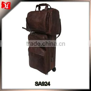 Browm Ostrich Leather Travel Rolling Bag Luggage Bag Carry-On Set thumbnail-1