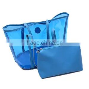 Jelly Color PU and PVC Handbags With Inner Bag Tote Bag in Bag thumbnail-2