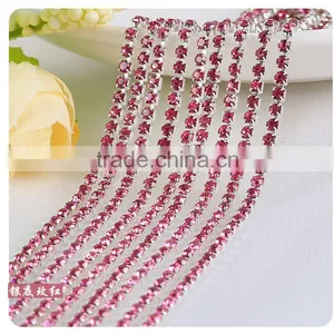 Rose SS6 to SS38 Silver Plating Wholesales AAA Quality Shinny Close Crystal Cup Claw Rhinestone Chain for Jewelry Cheapest thumbnail-1