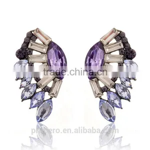Angel Wings Designs Resin Plant Women Five Colors Glass Stones Stud Earrings thumbnail-4