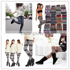 Christmas Leggings, Fleece Inside Leggings ,Chocolate Reindeer Leggings at Stock thumbnail-1