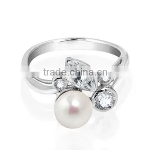 Fashion 925 Sterling Silver Foliage Pink Freshwater Pearl Ring thumbnail-2