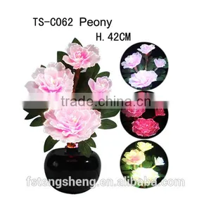 Wedding Decor Artificial LED Silk Fiber Optic Peony Flowers Lamp Pot thumbnail-1