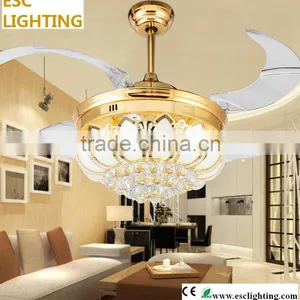 Small Size Crystal Golden LED Ceiling Fan With ABS Blades thumbnail-1