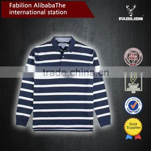 2016 Hot Selling Washed Striped Long Sleeve for Big Size Polo Shirt thumbnail-1