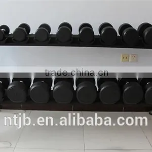 2016 Hot Sale Deluxe Whole Shaping 30kg PU Round Head Dumbbell With Stainless Steel Plating Knurled Handle thumbnail-2