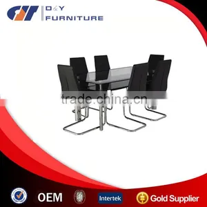 6-seater Glass Top Dining Table With Faux Leather Dining Chair thumbnail-1