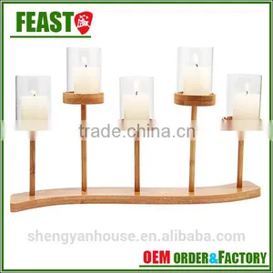 Cheap Glass Candle Holders With Wood Stand thumbnail-5