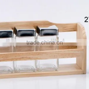 5pcs Glass Spice Jar Set With Wooden Rack (TW1013) thumbnail-1