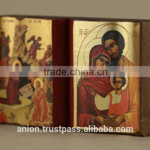 Greek & Russian Orthodox Wooden Icon. Bible Shape thumbnail-2