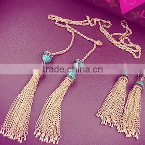New Bohemia Gypsy Fashion Style Nightclub Style Turquoise Tassel Long Dangle Earrings thumbnail-1