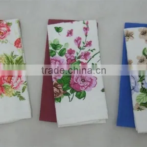100% Cotton Flower Design 1 pc Printing Velour Towel and 1pc Waffle Solid Color Tea Towel Set thumbnail-1