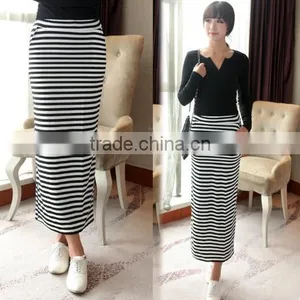 Hot Fashion Women Sexy High Waist Striped Stretch Bodycon Package Hip Mild-calf Casual Skirt thumbnail-4