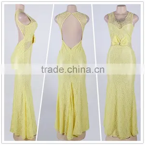 Beautiful Pattern Adult Women Party Wear Back Open Brilliant Yellow Mermaid Evening Dress thumbnail-1