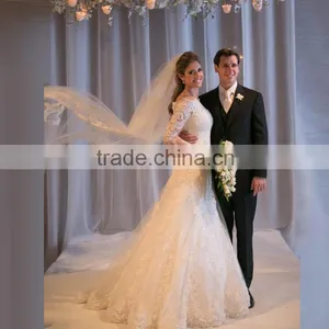 2016 High Quality Ivory Red Beautiful Lace Luxurious Wedding Dress With Bridal Veil thumbnail-2