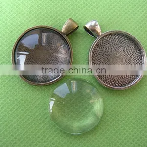 Complete DIY Pendant Kits, Round, Metal Bezels + Glass Cabochons+ Chain Necklaces Wholesale Clear Transparent Glass Cabochons thumbnail-2