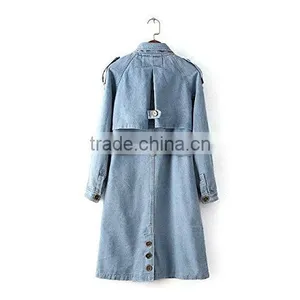 Custom Women's Winter Blue Jean Jacket Casual Single Breasted Denim Coat thumbnail-2