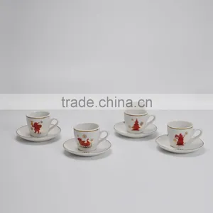 3oz Porcelain Cup and Saucer, White With Decal Printing thumbnail-1