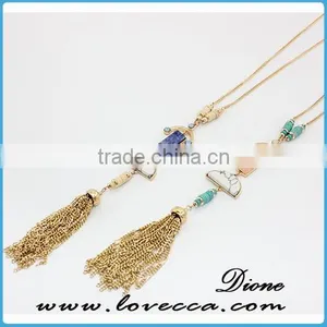 Wholesale Synthetic Gemstone Tassel Necklace With Long Gold Druzy Chain thumbnail-1