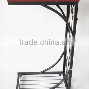 Metal and Wood Cherry Finish Decorative Vine Leaf Scroll Design Side Sofa End Table thumbnail-2