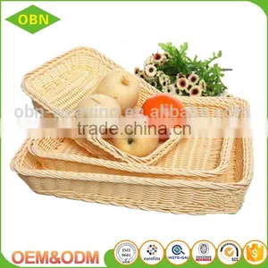 Customized Food Storage Hand Woven Empty Plastic Poly Rattan Bread Fruit Vegetable Display Basket thumbnail-1