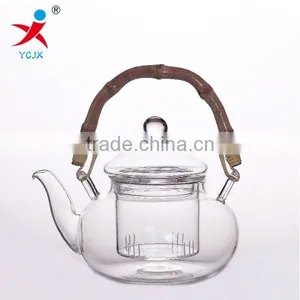 Handblown 600ml Borosilicate Glass Teapots With Bamboo Handle thumbnail-1