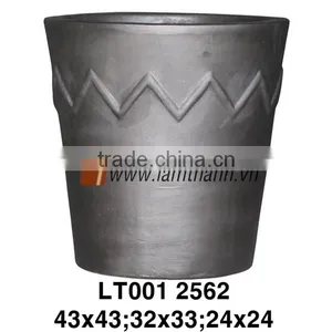 Vietnam Cylinder Pattern Black Painted Terracotta Pottery thumbnail-1