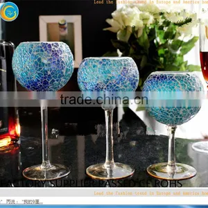 Mosaic Goblet Long Stem Glass Candlestick Holders thumbnail-1