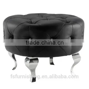 JR-04 Modern Contemporary White Color Genuine Leather Crystal Tufted Leisure Neoclassic Stools Ottoman Chair thumbnail-1