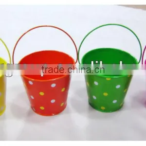 Zinc With Handle Printing Finished Round Shape Flower Pot thumbnail-2