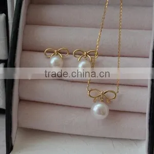 8-9 mm White Freshwater Pearl Necklace and Earring Sets thumbnail-1