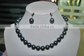 9-10mm AA Black South Sea Pearl Necklace and Earings With Sterling Silver Clasp thumbnail-1