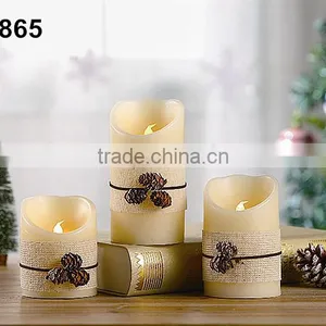 S/3 Flameless LED Christmas Candles With Pinecone Pendant thumbnail-1