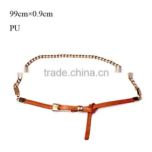 New Designed Fashion Chain Decorated Lady Thin PU Waist Chain Belt thumbnail-1