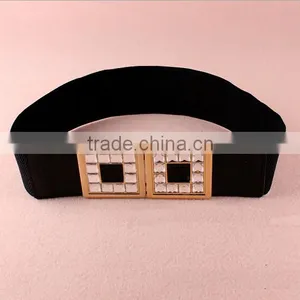Wholesale Rhinestone Paved Square Pattern Alloy Buckle Sex Women Lady Wide PU Waist Belt thumbnail-3