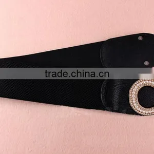 Wholesale Pearl and Rhinestone Inlaid Buckle Sex Women Lady Wide PU Waist Belt thumbnail-6
