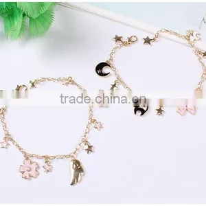 Cat Bowknot Star Moon Gold Charms Bracelet Gold Chain Bracelet thumbnail-2