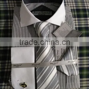 Stock USA Men Oxford Stripes Dress Shirt With Tie/Hankie/Cufflinks thumbnail-4
