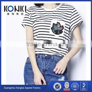 High Fashion Stripe With Grenadine T Shirt for Woman Hot Sale 2017 thumbnail-2