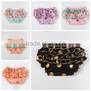 Most Popular Custom Design Baby Cotton Ruffle Gold Dot Bloomers With Diaper Cover thumbnail-1