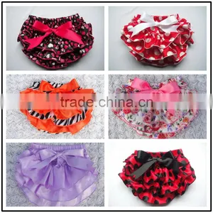 Newest Organic Satin Cloth Diaper,ruffle Panties Baby Panties Bloomer With Bow thumbnail-1