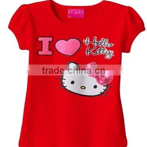 Baby Girls Summer Short Sleeve 100% Cotton t Shirts Kids Girl t Shirts Design I Love Kitty t Shirts thumbnail-1