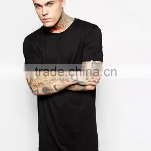 NEW ARRIVAL Euro Style Hip Hop Men's Longline T Shirt Short Sleeve Men Tall Blank T Shirt. Logo Customized thumbnail-2
